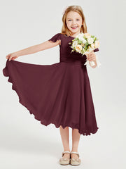 Chiffon Tea Length Junior Bridesmaid Dresses Cabernet