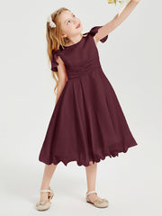Chiffon Tea Length Junior Bridesmaid Dresses Cabernet