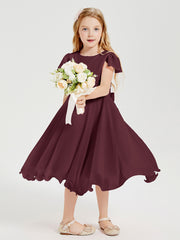 Chiffon Tea Length Junior Bridesmaid Dresses Cabernet
