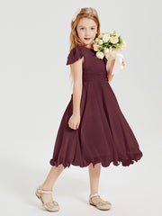 Chiffon Tea Length Junior Bridesmaid Dresses Cabernet