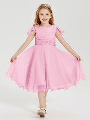 Chiffon Tea Length Junior Bridesmaid Dresses Candy Pink