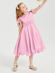Chiffon Tea Length Junior Bridesmaid Dresses Candy Pink