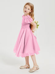Chiffon Tea Length Junior Bridesmaid Dresses Candy Pink