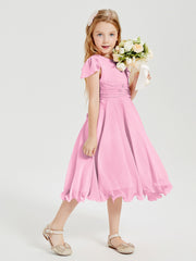Chiffon Tea Length Junior Bridesmaid Dresses Candy Pink