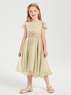 Chiffon Tea Length Junior Bridesmaid Dresses Champagne