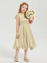 Chiffon Tea Length Junior Bridesmaid Dresses Champagne
