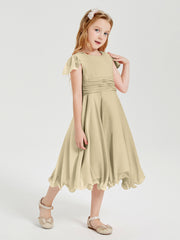 Chiffon Tea Length Junior Bridesmaid Dresses Champagne