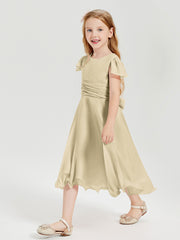 Chiffon Tea Length Junior Bridesmaid Dresses Champagne