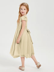 Chiffon Tea Length Junior Bridesmaid Dresses Champagne