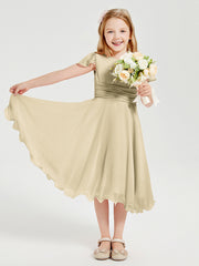 Chiffon Tea Length Junior Bridesmaid Dresses Champagne
