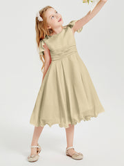 Chiffon Tea Length Junior Bridesmaid Dresses Champagne