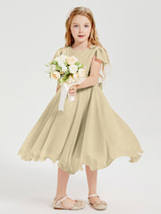 Chiffon Tea Length Junior Bridesmaid Dresses Champagne