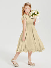Chiffon Tea Length Junior Bridesmaid Dresses Champagne