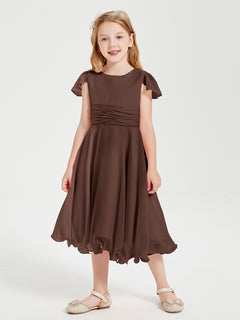 Chiffon Tea Length Junior Bridesmaid Dresses Chocolate