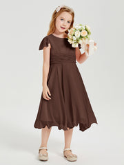 Chiffon Tea Length Junior Bridesmaid Dresses Chocolate