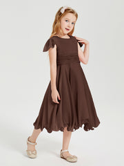 Chiffon Tea Length Junior Bridesmaid Dresses Chocolate