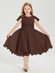 Chiffon Tea Length Junior Bridesmaid Dresses Chocolate