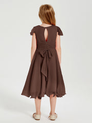 Chiffon Tea Length Junior Bridesmaid Dresses Chocolate