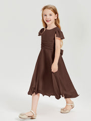 Chiffon Tea Length Junior Bridesmaid Dresses Chocolate