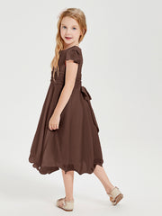 Chiffon Tea Length Junior Bridesmaid Dresses Chocolate