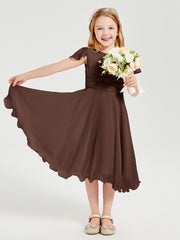 Chiffon Tea Length Junior Bridesmaid Dresses Chocolate