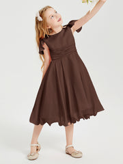 Chiffon Tea Length Junior Bridesmaid Dresses Chocolate