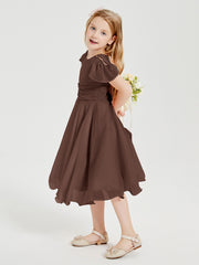 Chiffon Tea Length Junior Bridesmaid Dresses Chocolate