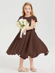 Chiffon Tea Length Junior Bridesmaid Dresses Chocolate