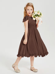 Chiffon Tea Length Junior Bridesmaid Dresses Chocolate