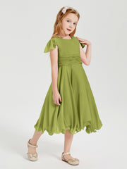 Chiffon Tea Length Junior Bridesmaid Dresses Clover