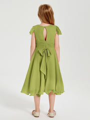 Chiffon Tea Length Junior Bridesmaid Dresses Clover