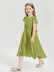 Chiffon Tea Length Junior Bridesmaid Dresses Clover