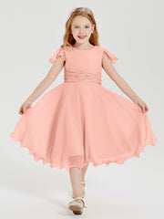 Chiffon Tea Length Junior Bridesmaid Dresses Coral