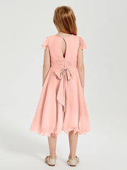 Chiffon Tea Length Junior Bridesmaid Dresses Coral