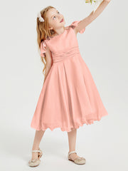 Chiffon Tea Length Junior Bridesmaid Dresses Coral