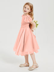 Chiffon Tea Length Junior Bridesmaid Dresses Coral