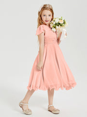 Chiffon Tea Length Junior Bridesmaid Dresses Coral