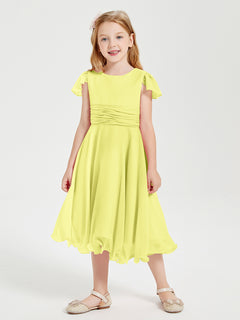 Chiffon Tea Length Junior Bridesmaid Dresses Daffodil