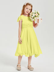 Chiffon Tea Length Junior Bridesmaid Dresses Daffodil