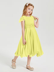 Chiffon Tea Length Junior Bridesmaid Dresses Daffodil