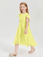 Chiffon Tea Length Junior Bridesmaid Dresses Daffodil