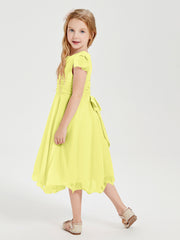 Chiffon Tea Length Junior Bridesmaid Dresses Daffodil
