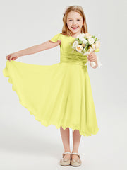 Chiffon Tea Length Junior Bridesmaid Dresses Daffodil