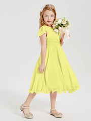 Chiffon Tea Length Junior Bridesmaid Dresses Daffodil