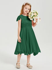 Chiffon Tea Length Junior Bridesmaid Dresses Dark Green