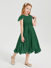 Chiffon Tea Length Junior Bridesmaid Dresses Dark Green
