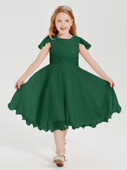 Chiffon Tea Length Junior Bridesmaid Dresses Dark Green