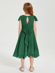 Chiffon Tea Length Junior Bridesmaid Dresses Dark Green