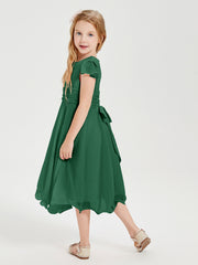 Chiffon Tea Length Junior Bridesmaid Dresses Dark Green