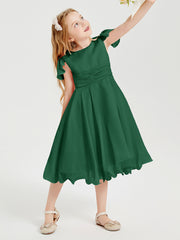Chiffon Tea Length Junior Bridesmaid Dresses Dark Green